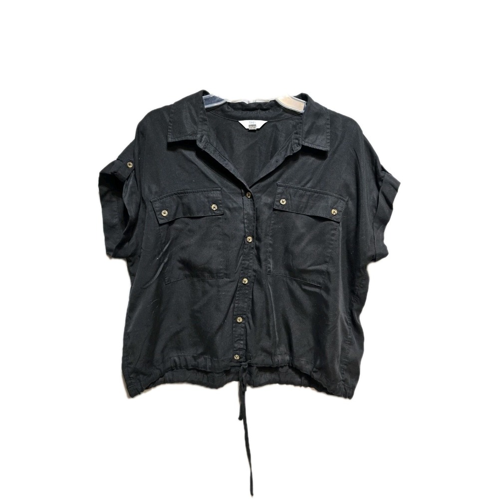 Tima And Tru Women's Button Up Shirt Large Black Drawstrings